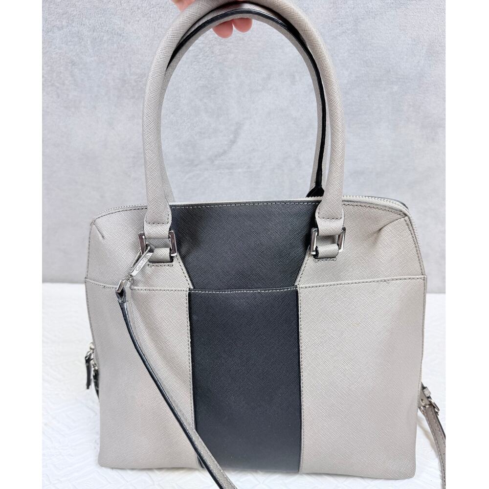 Calvin Klein Gray Black Saffiano Tote Shoulder Bag Crossbody Purse - Picture 2 of 12